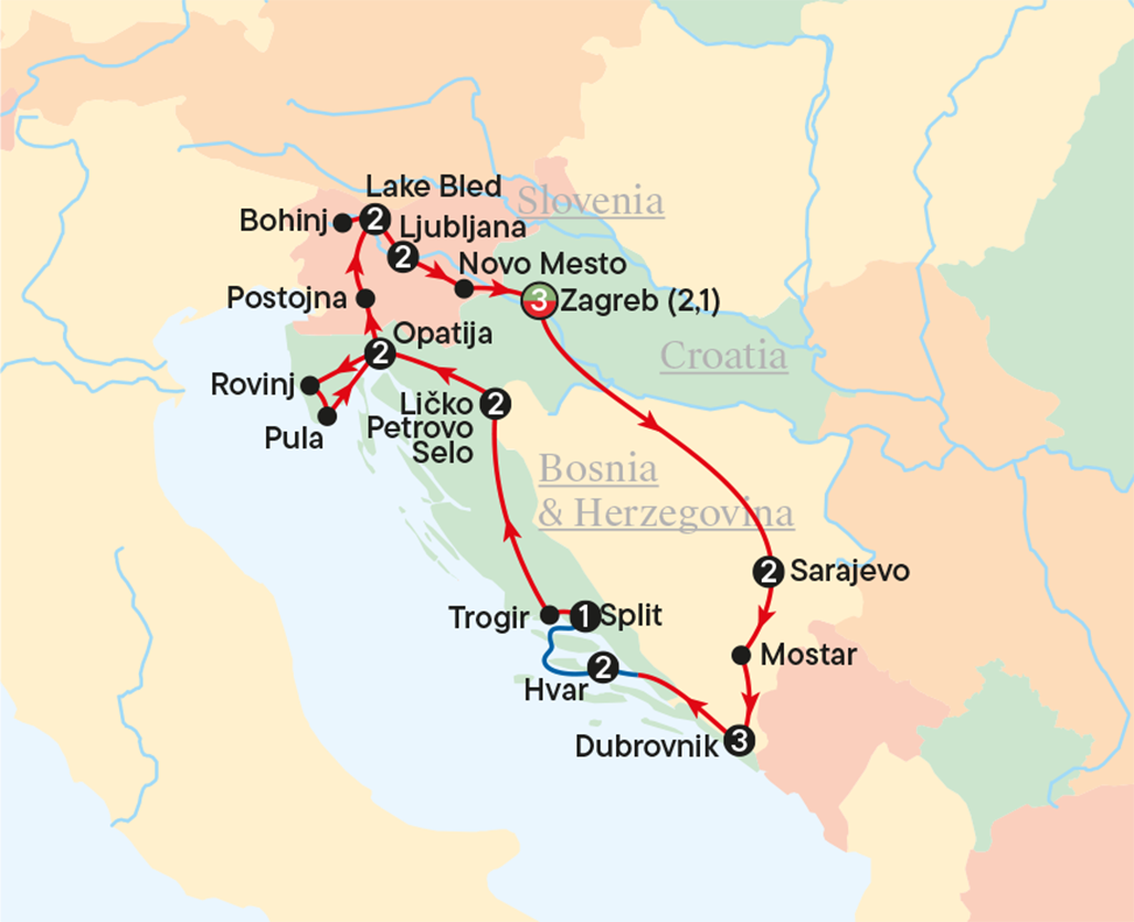 Map - Jewels of Dalmatia - Travel with Marion Bunnik